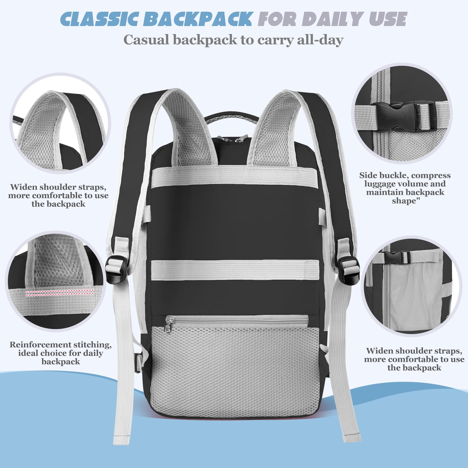 Hayayu Zaino per Ryanair 40x20x25 Zaino Da Viaggio 20L Bagaglio a Mano per Wizzair 40x30x20 Zaino Donna Uomo Piccolo Con Scomparti Multipli Borse Da Cabina per Laptop Da 14 Pollici