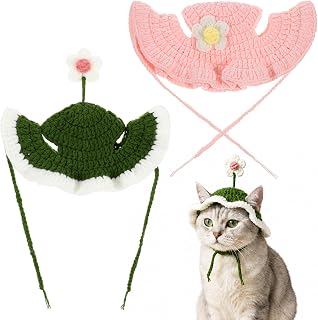 2 Pcs Cute Flower Cat Hat, Cotton Soft Hats for Cats Small Pets Birthday | for Cats, Halloween Christmas Holiday Party Clothes Birthday Party Puppy Hat Holiday & Photo Outfit