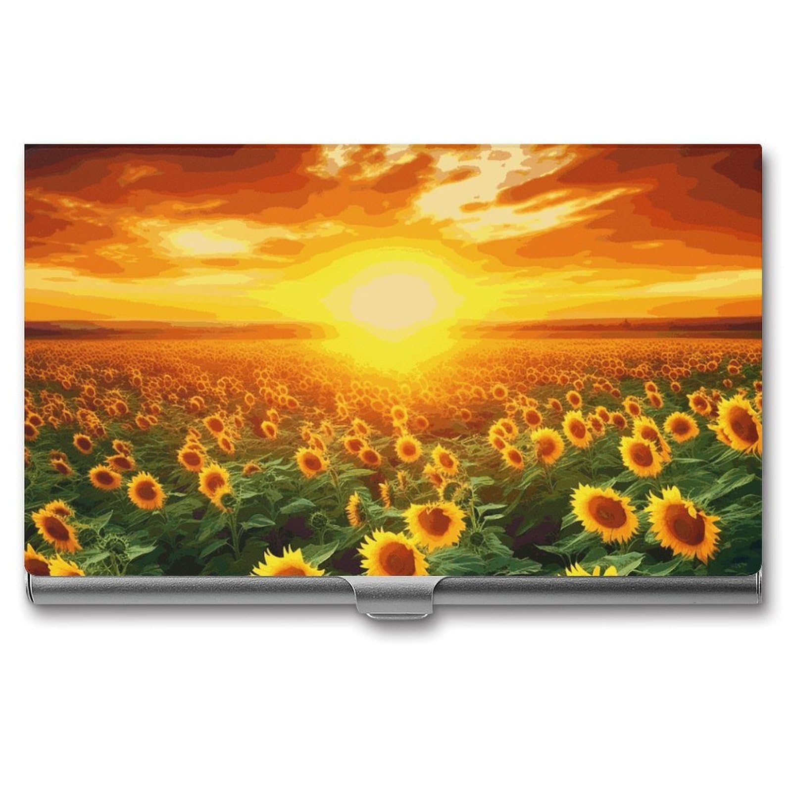 JTREHY Dreamlike Sunset Of A Sunflower Field Business Card Case Convenient to Carry Business Card Dispenser Durable Not Prone to Wear And Tear Business Card Holder for Men & Women
