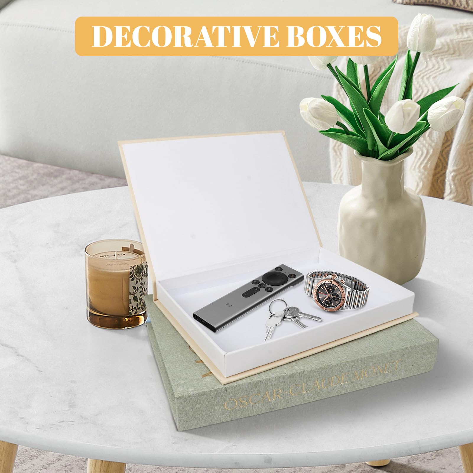 Conjunto de 3 Libros Decorativos Falsos, Caja de Almacenamiento de Lino para Estantería y Decoración del Hogar
