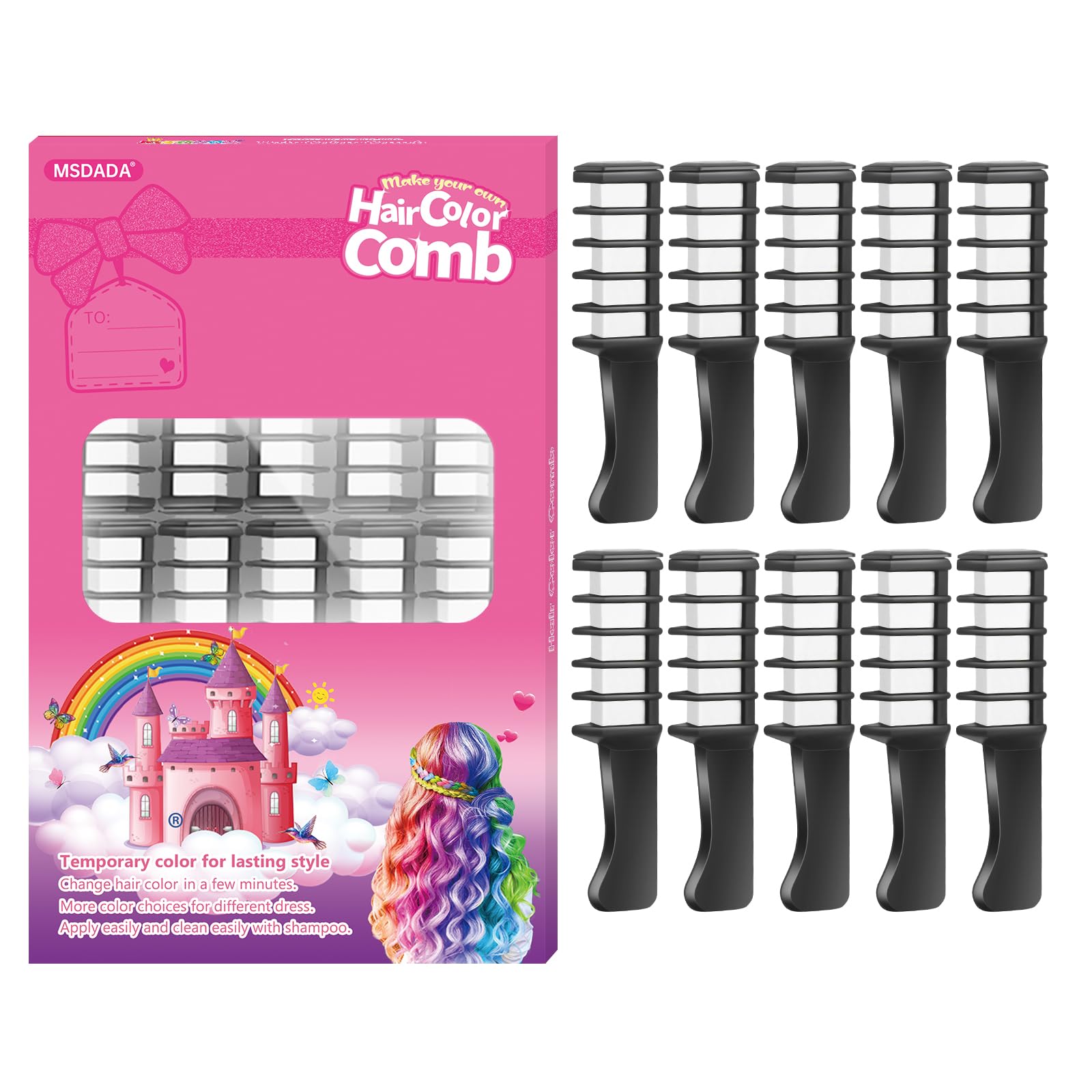 10 colores Peines de Tiza de Colores para el Pelo Temporal Cabello Tiza No Tóxico Lavables para el Fiesta Navidad Cumpleaños y Cosplay Niñas y Niños Regalos(Blanco)