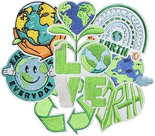 8PCS Green Love Earth Iron on Patches, Cartoon Save Earth Slogan Embroidered Repair Patches for Clothes, Custom Applique for Hats, Jeans, Jackets, Bags, Backpacks, Dress, Shoes