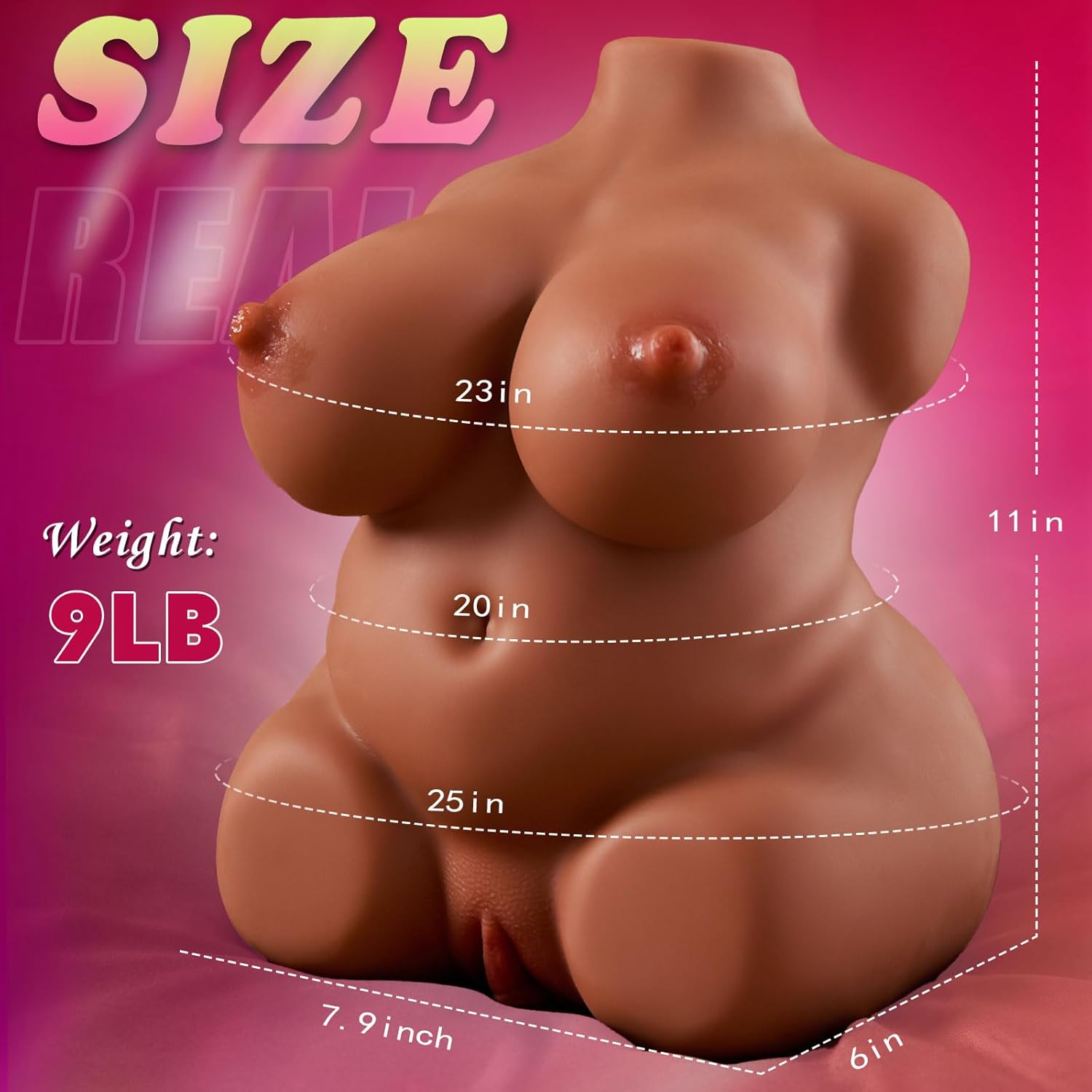 BBW Brown Sex Doll with Big Ass and Boobs, 9LB Realistic 3 in 1 Love Doll Adult Sex Toys for Men Masturbation, Pocket Pussy with 3D Textured Vagina Anal Male Sex Toys for Men