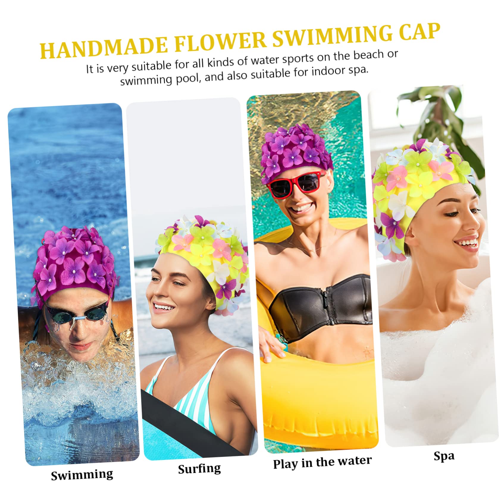 BESPORTBLE 6pièces Bonnet De Natation Fleurs Élastique pour Femmes Casquettes De Bain Réutilisables Chapeaux De Natation Confortables pour Cheveux Et Courts
