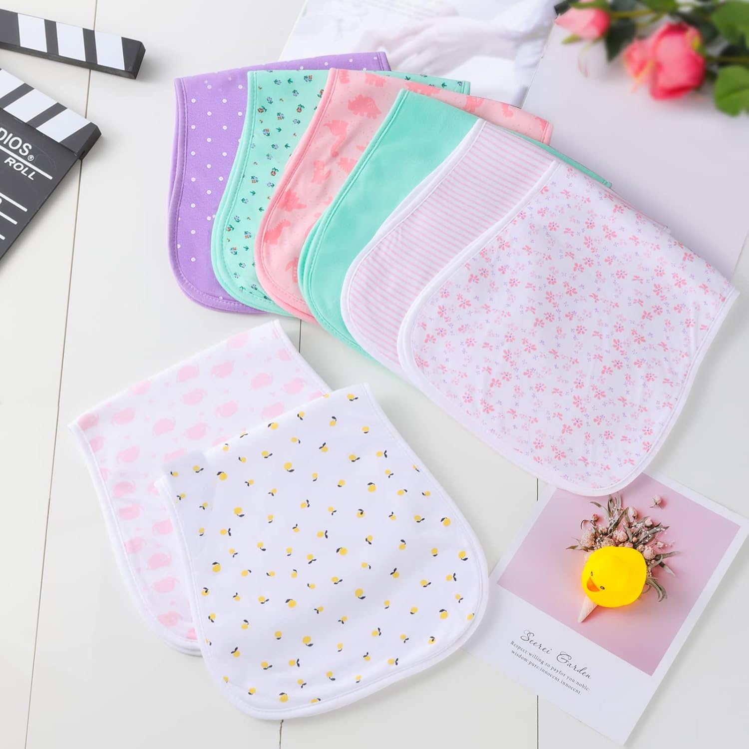 Hakochia Burp Cloths for Baby Boy & Girl Organic Cotton Large Unisex Burp Clothes Extra Absorbent Soft Neutral Burping Rags Spit Up Cloth Sets for Newborns 8 Pack
