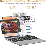 15.6 Inch Laptop, Celeron Quad-Core Processor, 4GB DDR4 RAM+128GB SSD, UHD Graphics 600, 5G WiFi & Bluetooth, Built-in Webcam, Mini HDMI, USB3.2, Type-C, 7000mAh Battery, Black