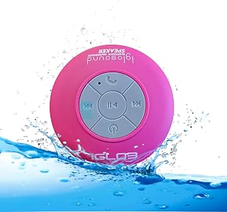 IgloSound Water Resistant HD Bluetooth 4.0 Speaker - Control Buttons and Dedicated Suction Cup for Showers or Pool - Built-in Microphone and Voice Control - Outdoor Suitable - 6hrs of Playtime (Pink)