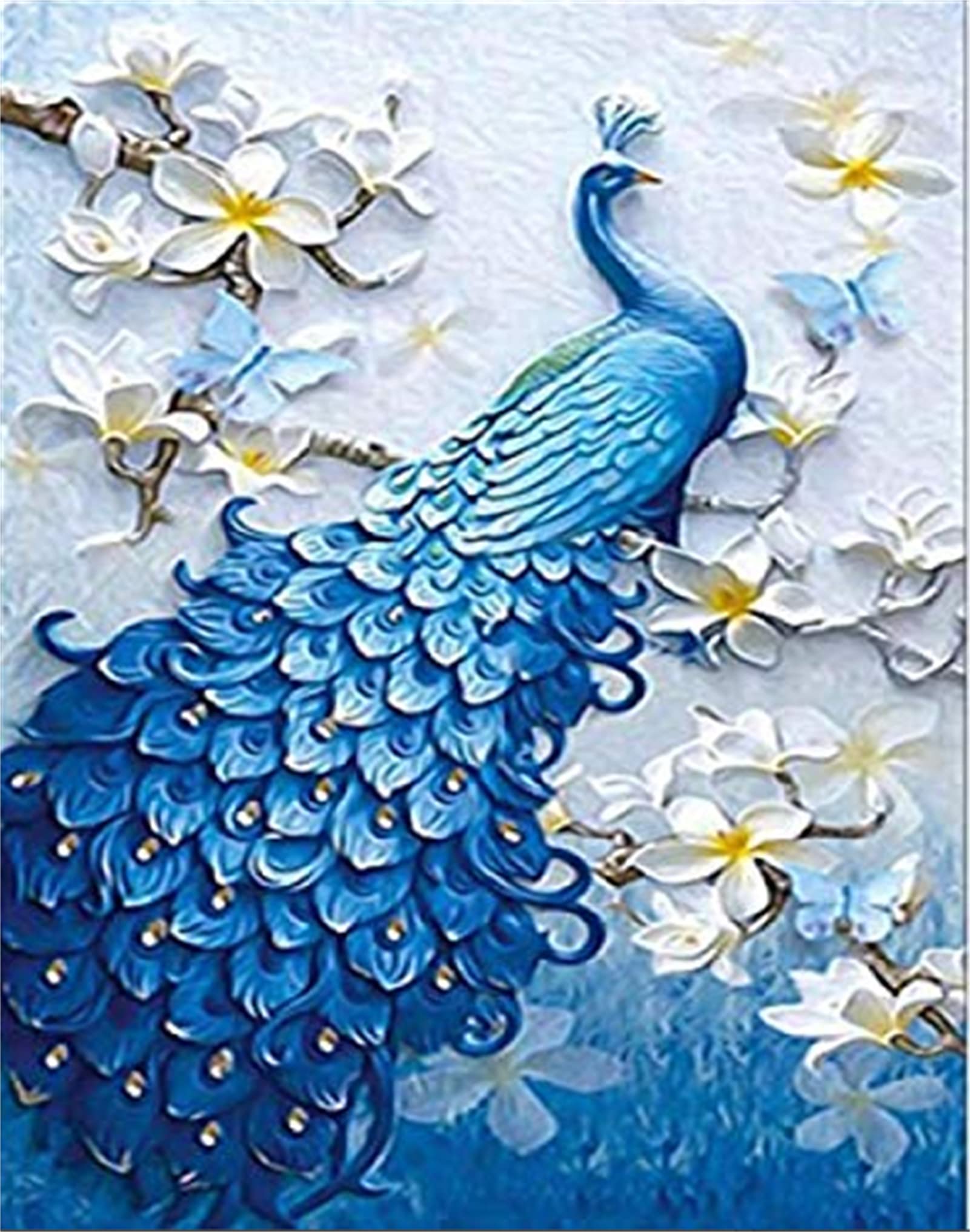 WOWDECOR Paint by Numbers Kits for Adults Kids, DIY Oil Painting - Blue Peacock Animals 16x20 inch (Frameless)