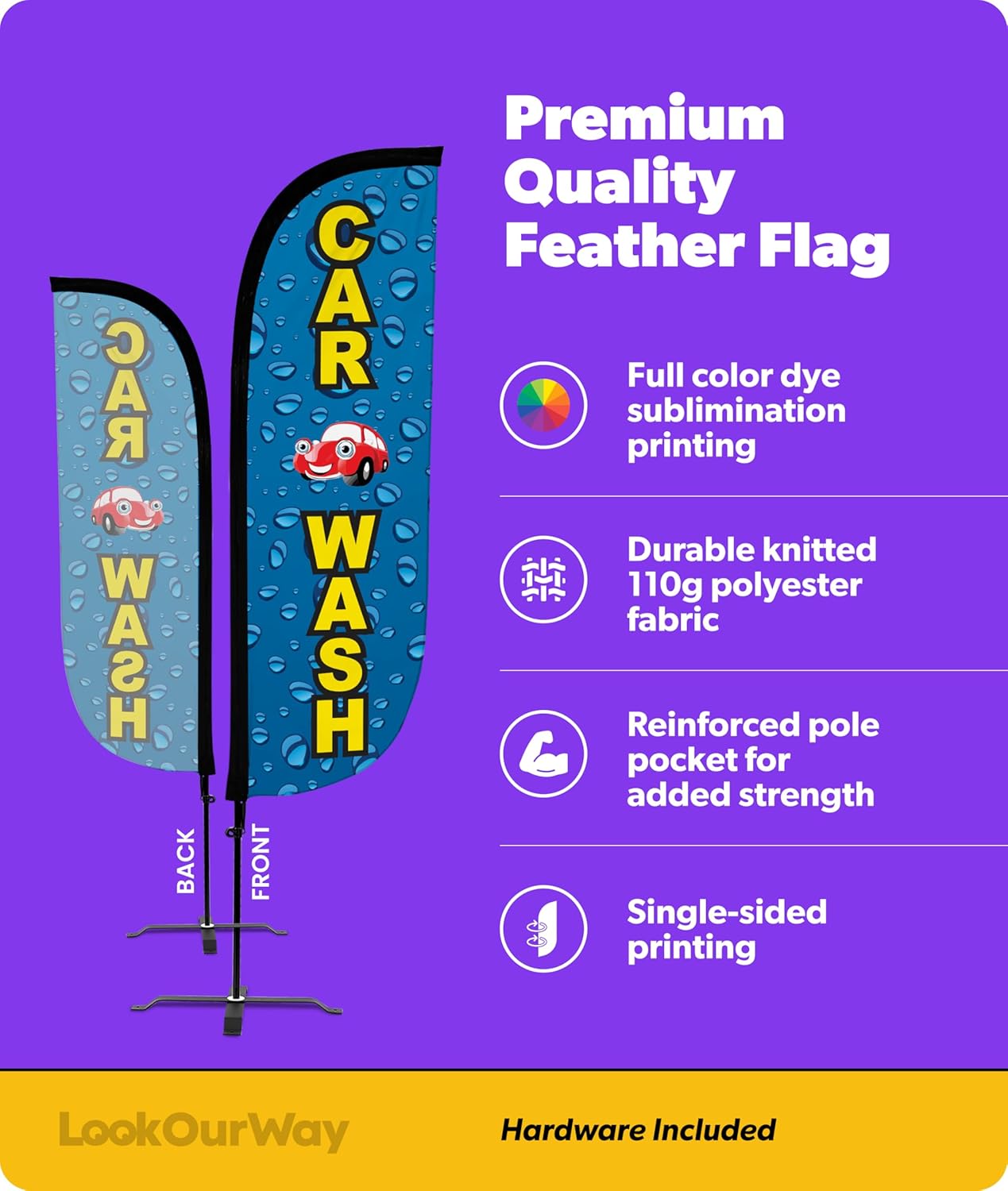 LookOurWay Feather Flag Car Wash Themed Complete Set with Poles and X-Stand Base, 5-Feet