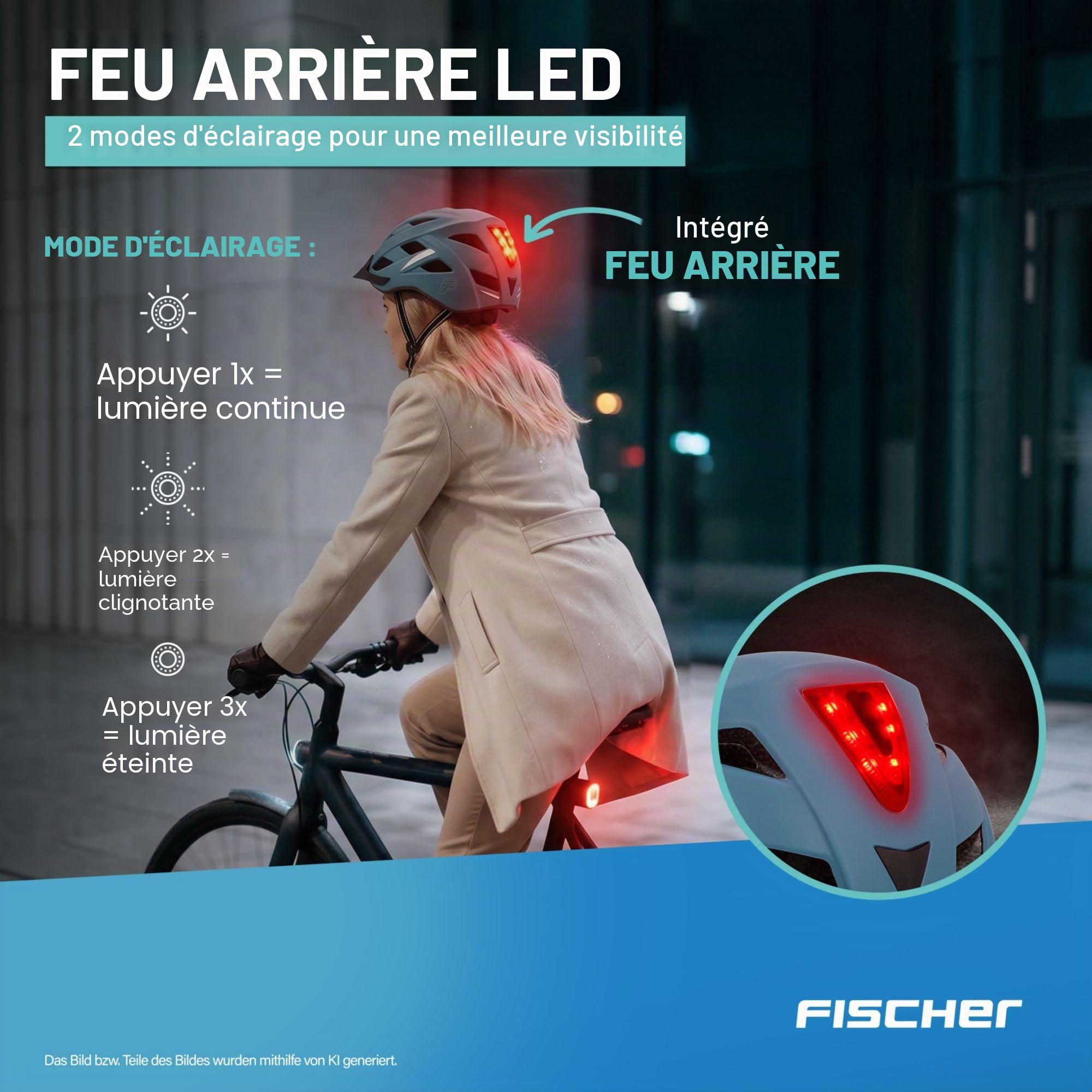 Fischer Urban Plus Casque de vélo avec feu arrière LED intégré pour Homme et Femme