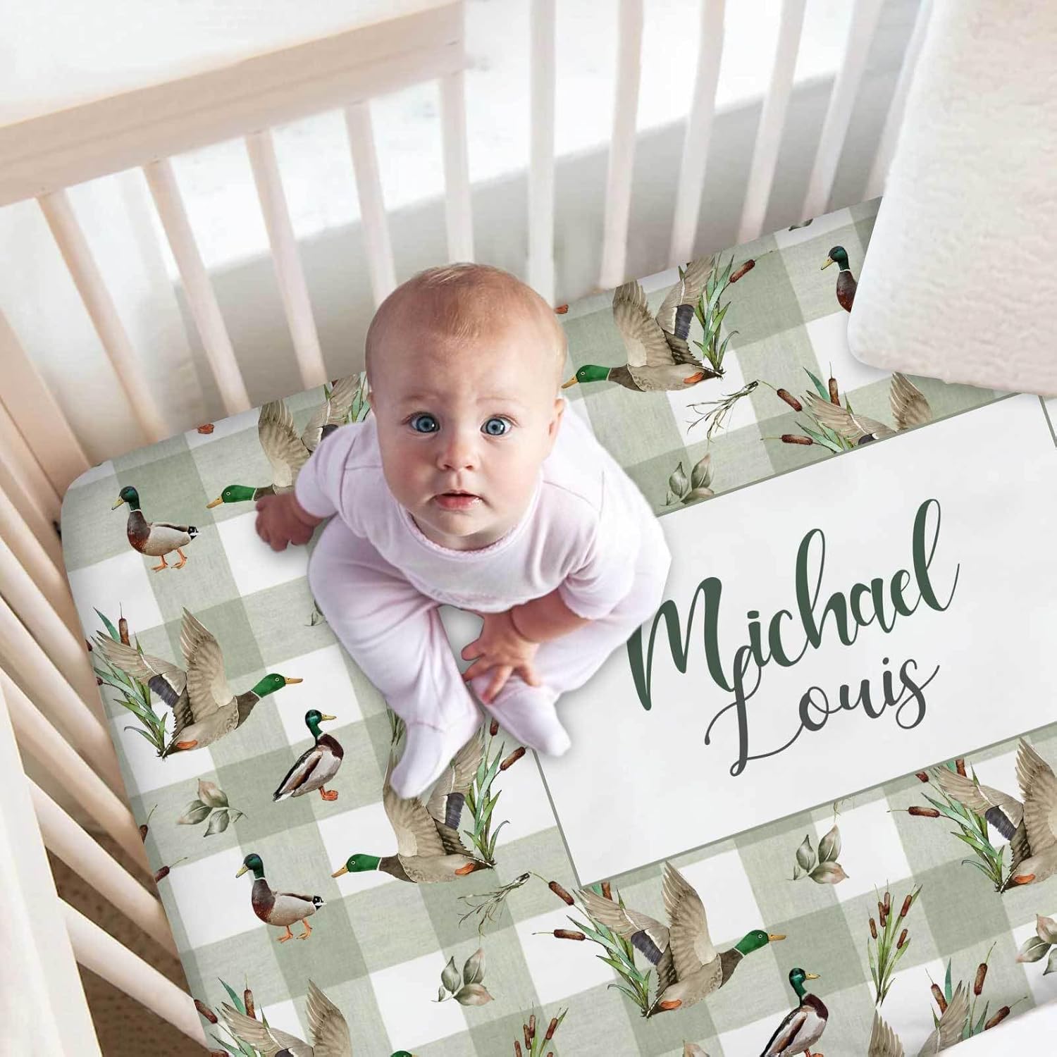 Wild Ducks Personalized Crib Sheet for Baby Boys and Girls – Custom Name Fitted Mattress Sheet, Soft Nursery Bedding for Newborn, Infant, Toddler Beds