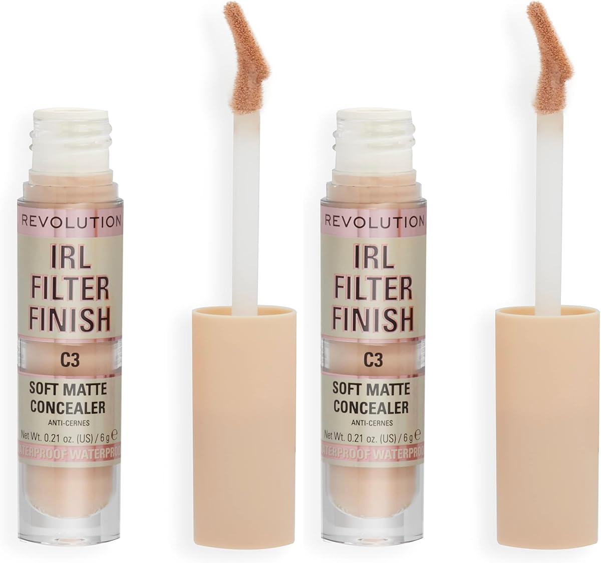 Revolution, IRL Filter Finish Concealer, Full Coverage, Oil-Free, Long-Lasting & Lightweight Formula, Infused with Hyaluronic Acid, Vegan & Cruelty-Free, C3, 0.21 oz (Pack of 2)