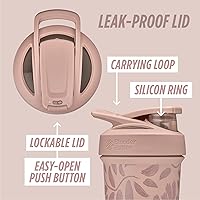 Vista 3 de BlenderBottle Sport Flip Shaker Cup Botella de agua aislada de acero inoxidable con batidor de alambre, 25 onzas, flores marrones