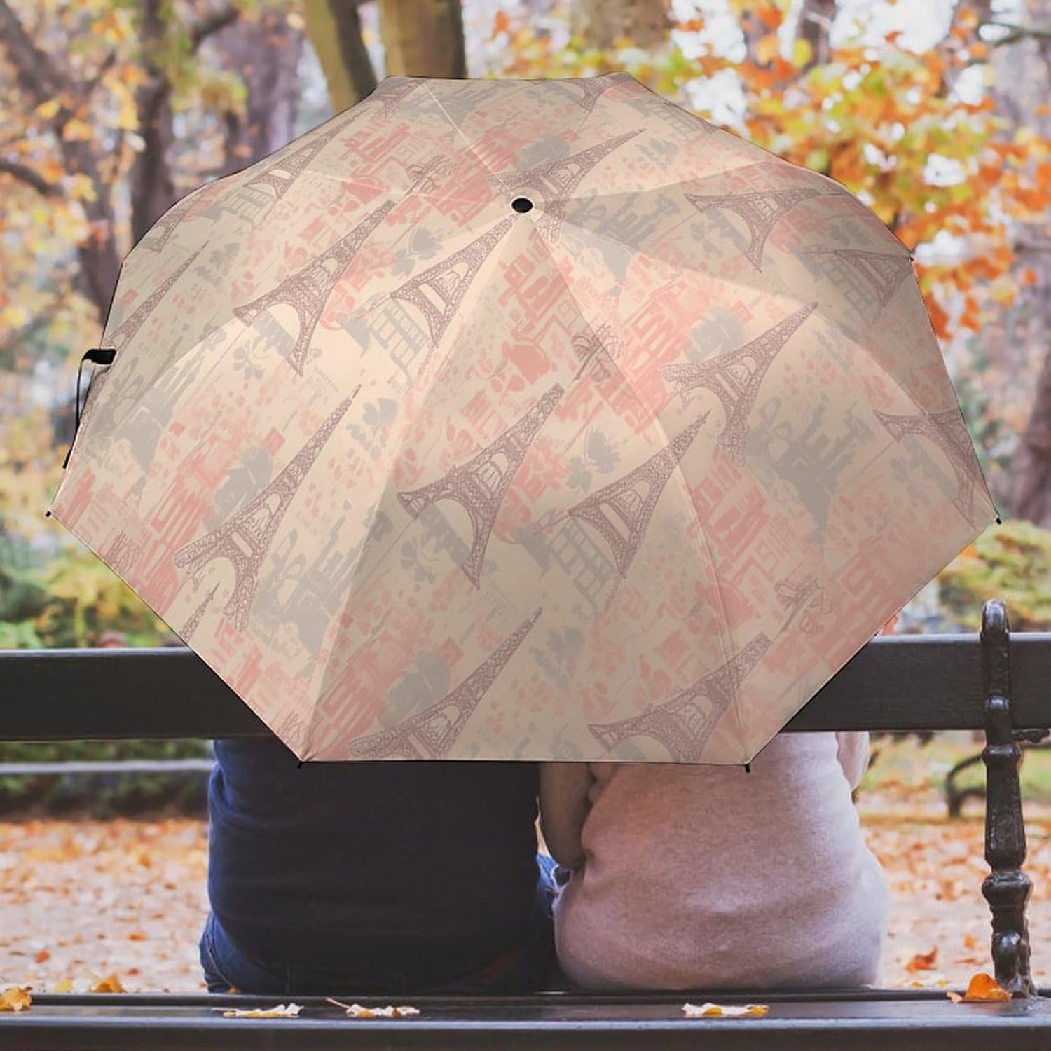 Soft Colors Eiffel Tower Pattern France Umbrella Extra Large Folding, Travel Umbrella Windproof, Compact, Golf Umbrella With Unique Patterns, Fashionable And Beautiful for Men And Women.
