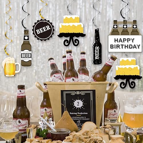 Miniatura 7 de Decoraciones colgantes de fiesta de cumpleaños de cerveza, felicidades y cervezas, fiesta de feliz cumpleaños, remolinos colgantes, decoraciones de