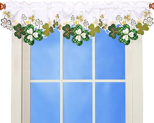 Simhomsen Cenefa de Cortina Bordada con Trébol Irlandés A 58 × L 14 Pulgadas, Decoraciones de Ventana de Cocina para el Día de San Patricio o