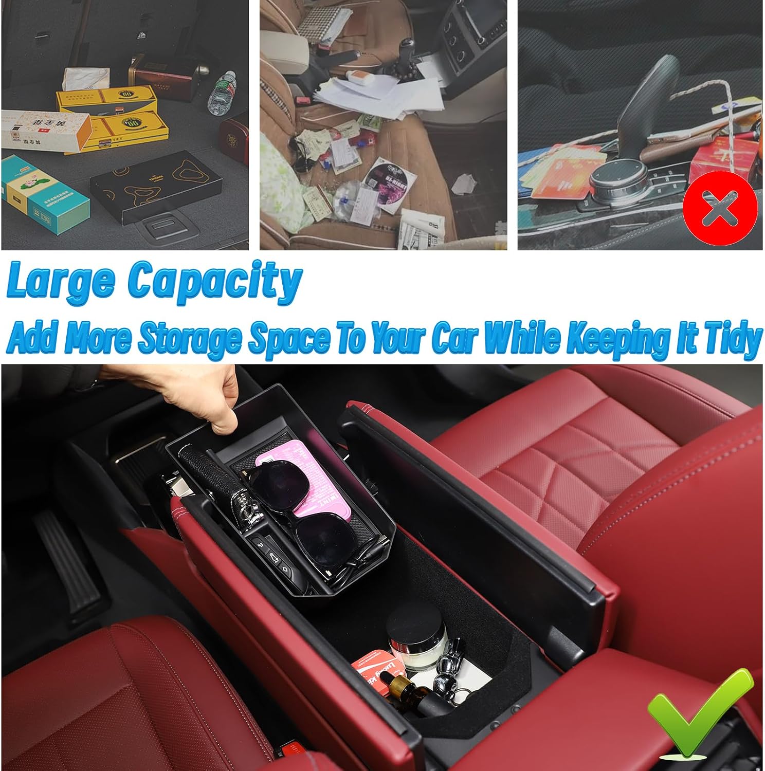 Sekhyna Center Console Organizer Compatible with BMW 5 Series i5 G60 G61,Armrest Storage Box Glove Organizer Tray,Center Seat Armrest Box Insert Tray Secondary Accessories (Black)