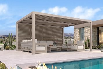 PURPLE LEAF 12 x 16 Louvered Pergola with Fixed Shutter Wall | 1 Long Side, Multi-Angle Sun Protection, Privacy Protection, Durable All-Aluminum Construction, 30-degree Tilt Angle
