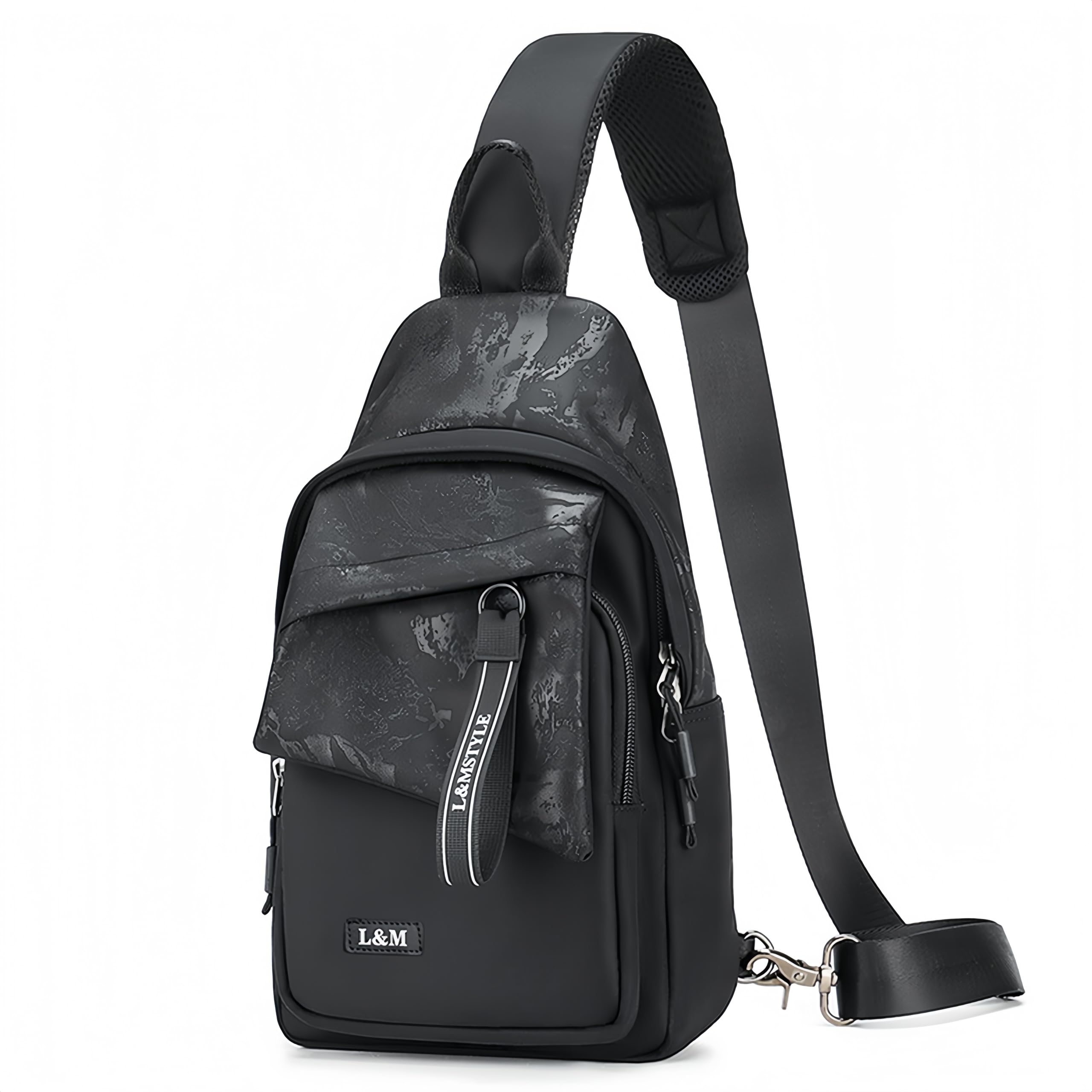Black Sling Crossbody Backpack Shoulder Bag for Men Women ,lightweight single carrying backpack, suitable for hiking, walking, cycling, traveling,Designed with waterproof and wear-resistant materials