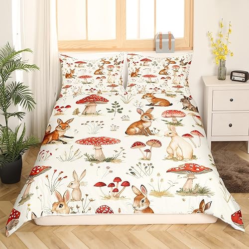 Miniatura 87 de Juego de funda de edredón de 3 piezas, diseño de hongos, diseño de hojas botánicas de acuarela y fresa, para niños, adolescentes, adultos, libélula