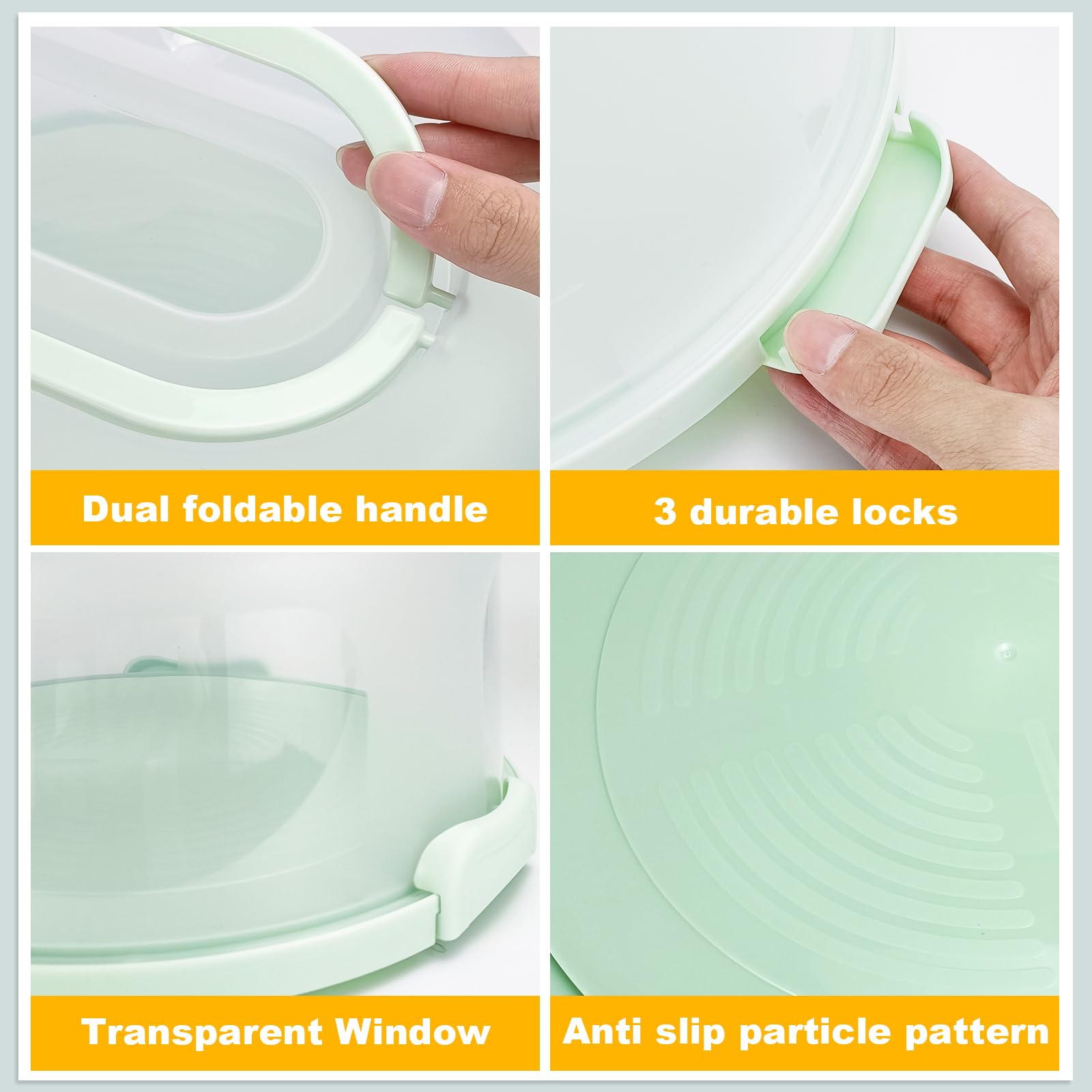 Soporte para tartas con tapa y asa, se adapta a soporte para tartas de 10 pulgadas con tapa, contenedor de almacenamiento de transporte de pasteles, soporte para tartas con tapas, 3 cierres