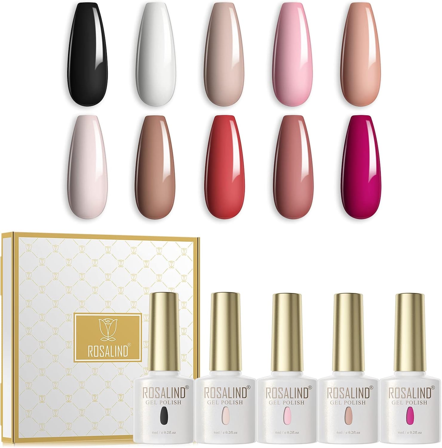 ROSALIND Esmaltes Semipermanentes para Uñas 10 Colores Kit Pintauñas Semipermanentes Uñas de Gel UV LED Gel Nail Polish Esmalte Uñas 6ml…