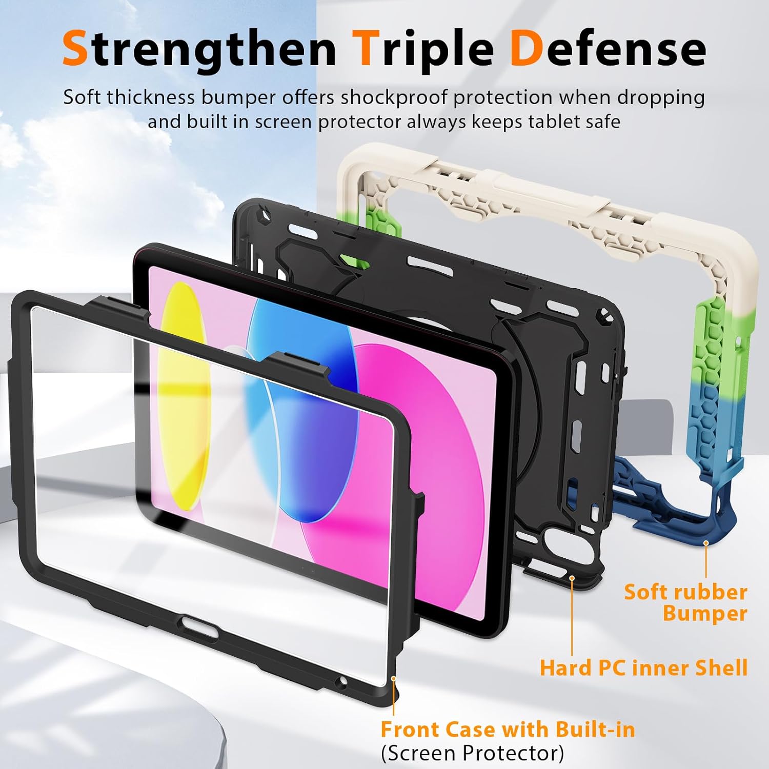 ROISKIN Case for iPad (A16) 11th Generation 11 Inch 2025, iPad 10th Generation Case 10.9" for Kids with Screen Protector,360 Kickstand & Handle,Shoulder Strap,Heavy Duty Military Grade Drop Protection
