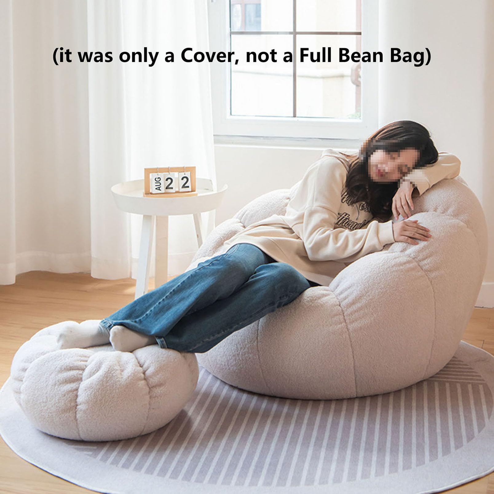 Lazy Sitzsack-Stuhlbezug, (ohne Füllstoff) Sessel aus Ultraweichem Teddy-Stoff, Kürbis-Optik Weicher Hochwertiger Sofaüberwurf für Bohnensäcke 85 x 65 cm,White