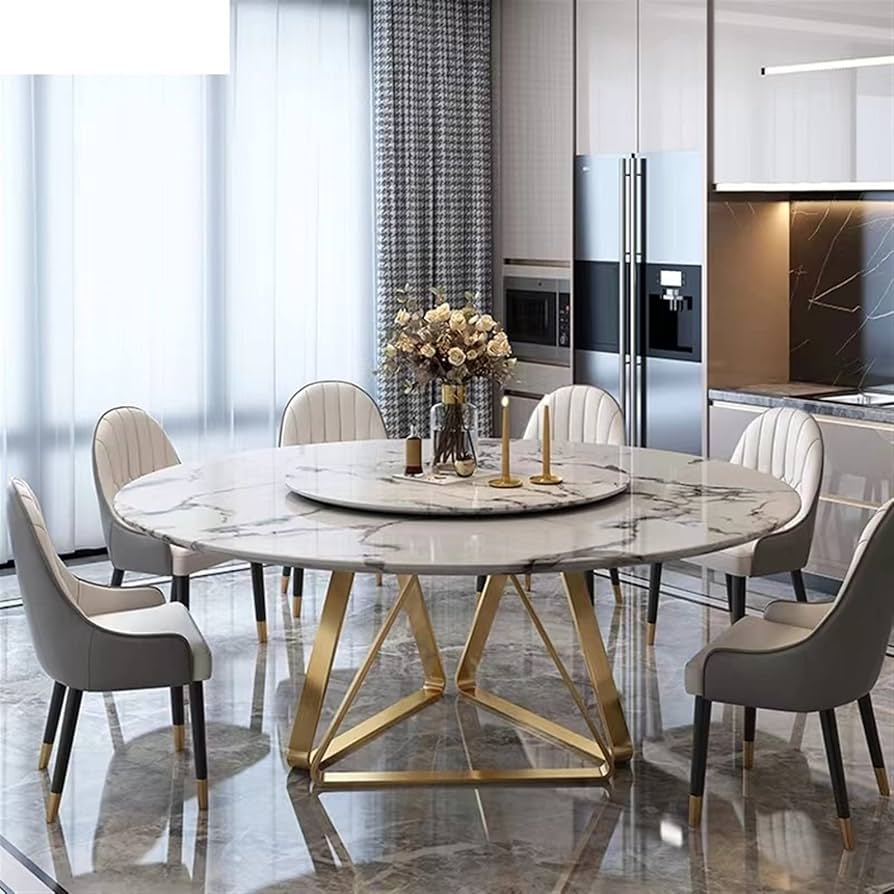 Amazon｜贅沢な円形の白い大理石のダイニング テーブル セット6つの