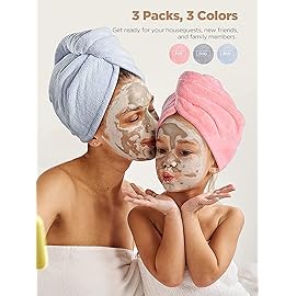 Hicober Microfiber Hair Towel Wrap, Fast Drying Hair Towels for Women, Soft Lightweight Quick Dry Turban for Curly & Long Hair-3 Pack(Blue/Grey/Pink)