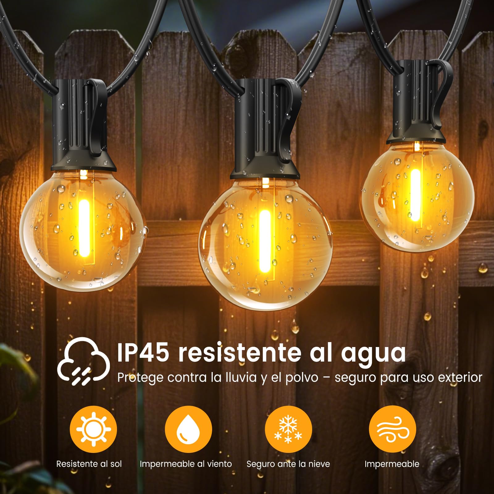 Guirnalda Luces Exterior 45 Metros, G40 Guirnaldas Exterior LED con 75+3 Guirnalda Bombillas, Impermeable IP45, 2700K Blanco Cálido Luces Terraza para Jardín Patio Fiesta Boda