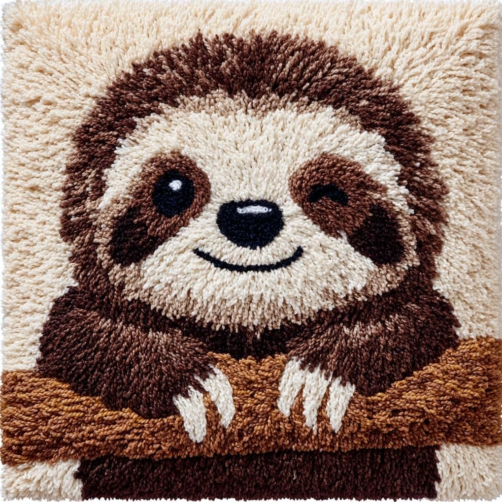 WallustrioaW Latch Hook Kits for Adults,Cute Sloth,DIY Latch Hook kit Cushion Throw Pillow Embroidery Craft for Beginner Christmas,Birthday Gifts,17x17in