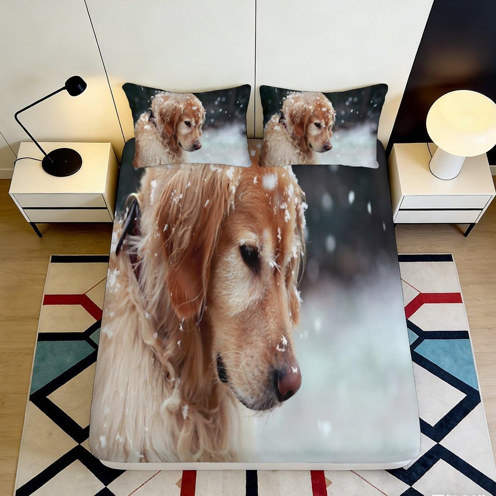 Jqzkxnhpbr Style-5 3D Printed Golden Retriever Dog Fitted Sheet Microfiber Soft Anti-Slip Snow Bedroom Bed Cover For Home Guest Room Decor 90X200x25cm