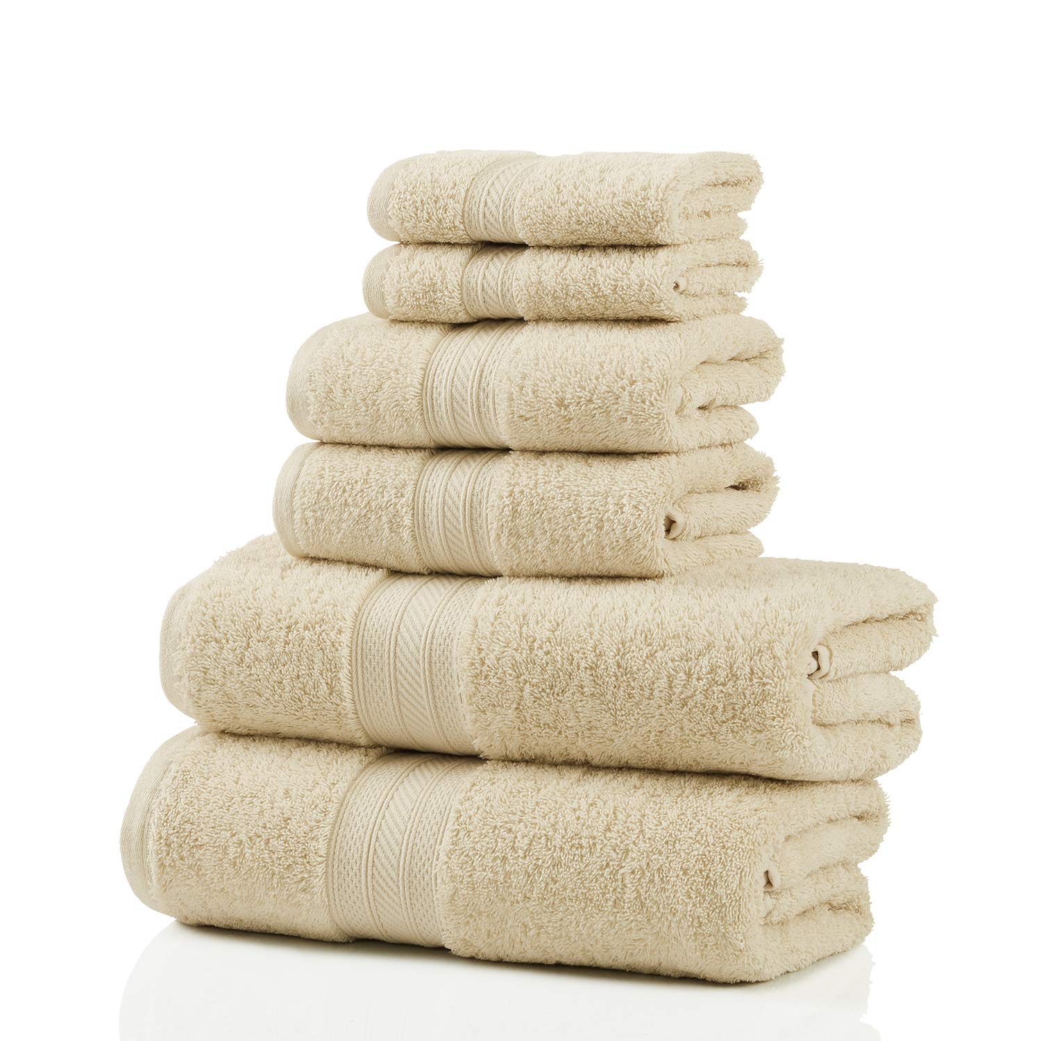 Superior 700 GSM Long Staple 100% Combed Cotton, Durable, Plush and Absorbent 6-Piece Single Ply Towel Set - Ivory