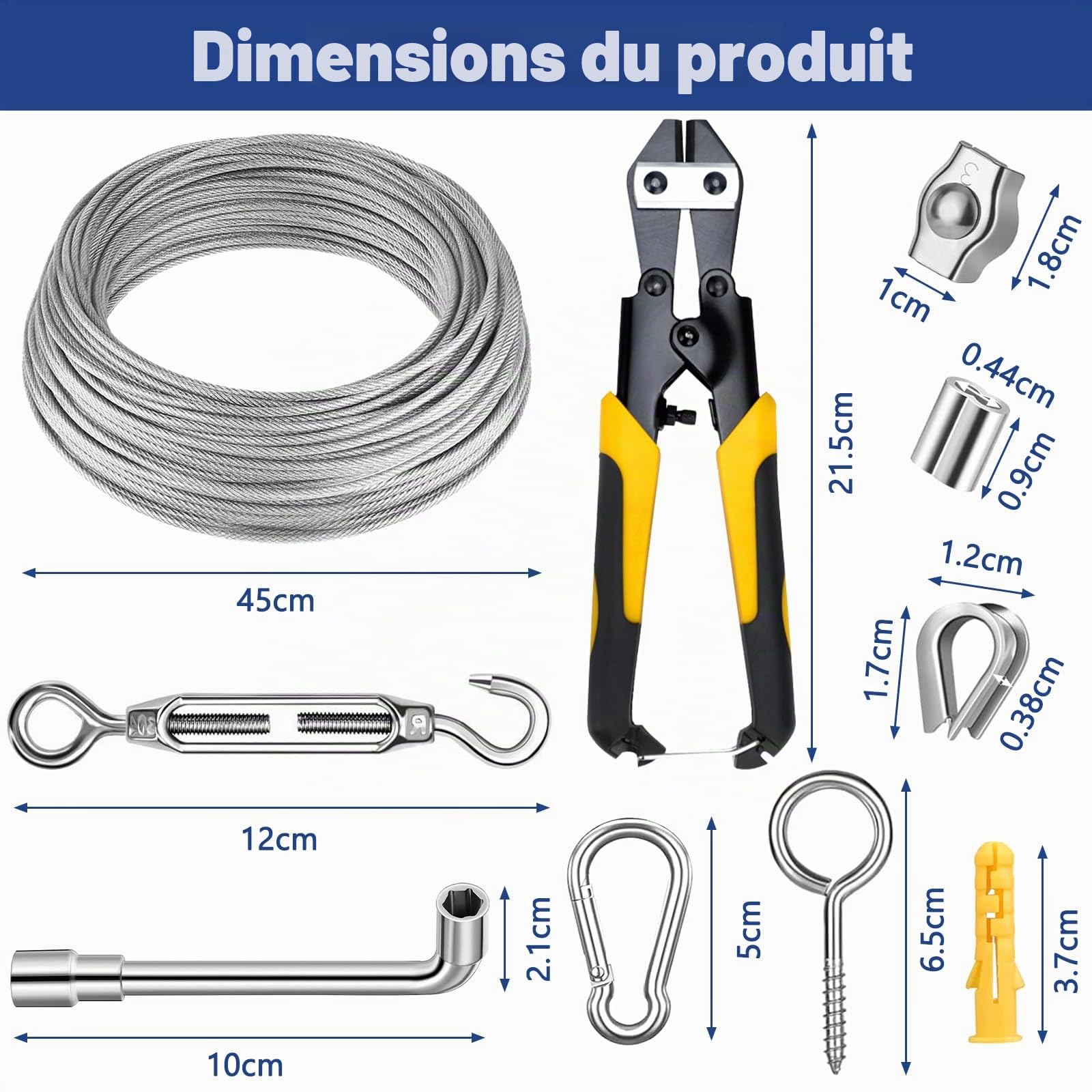Corde en Acier Inoxydable à Suspendre Kit, 45M 2,5mm Câble en Acier Inoxydable, 304 Cable Acier Inoxydable Enduit de PVC, avec Tendeur Cable, pour Plante Grimpante,Corde à Linge