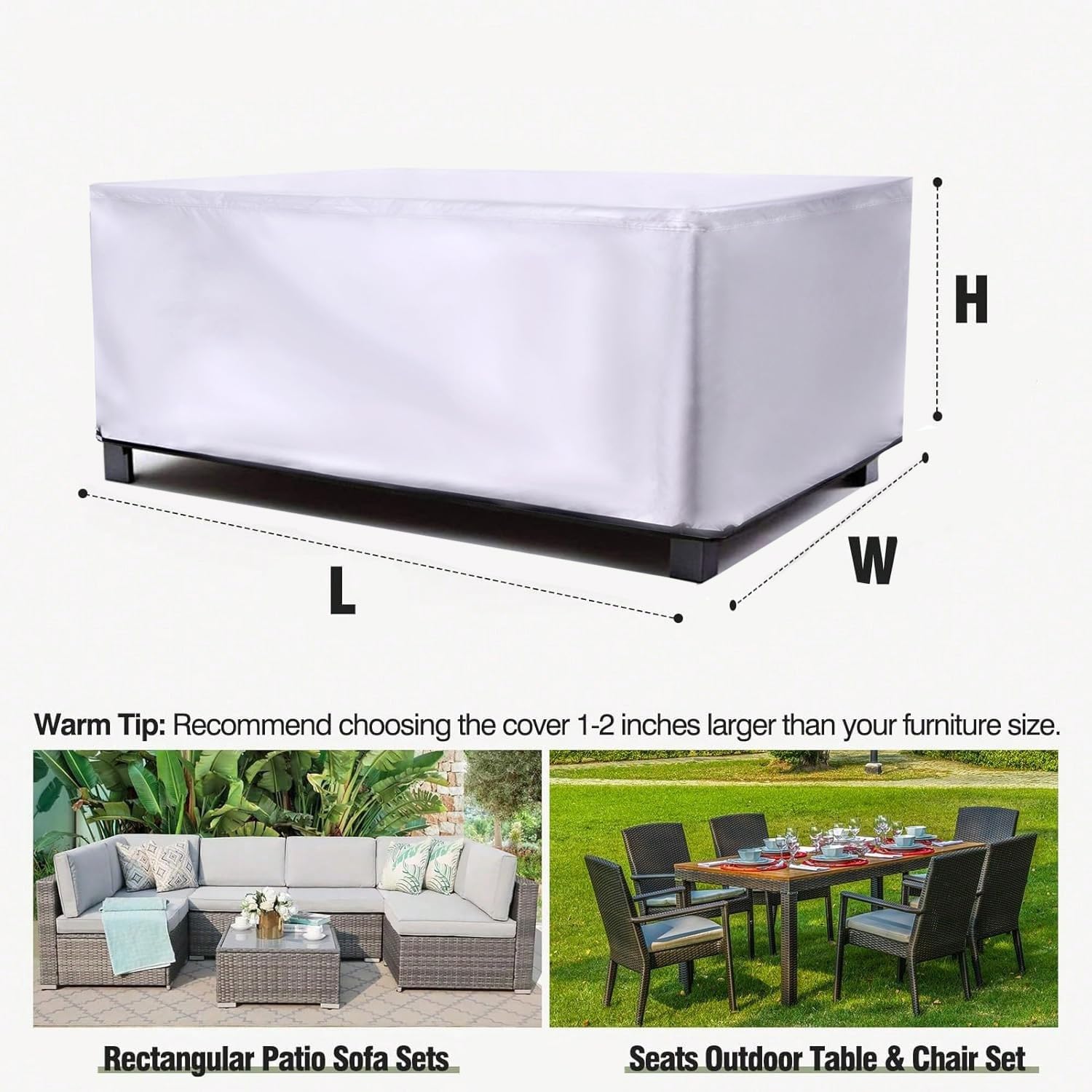 Copertura per Mobili da Giardino Impermeabile, 160x85x100cm/LxWxH Tutte Le Taglie Copertura Tavolo Esterno Rettangolare, Antivento Anti-UV, con cinturino antivento e coulisse regolabile