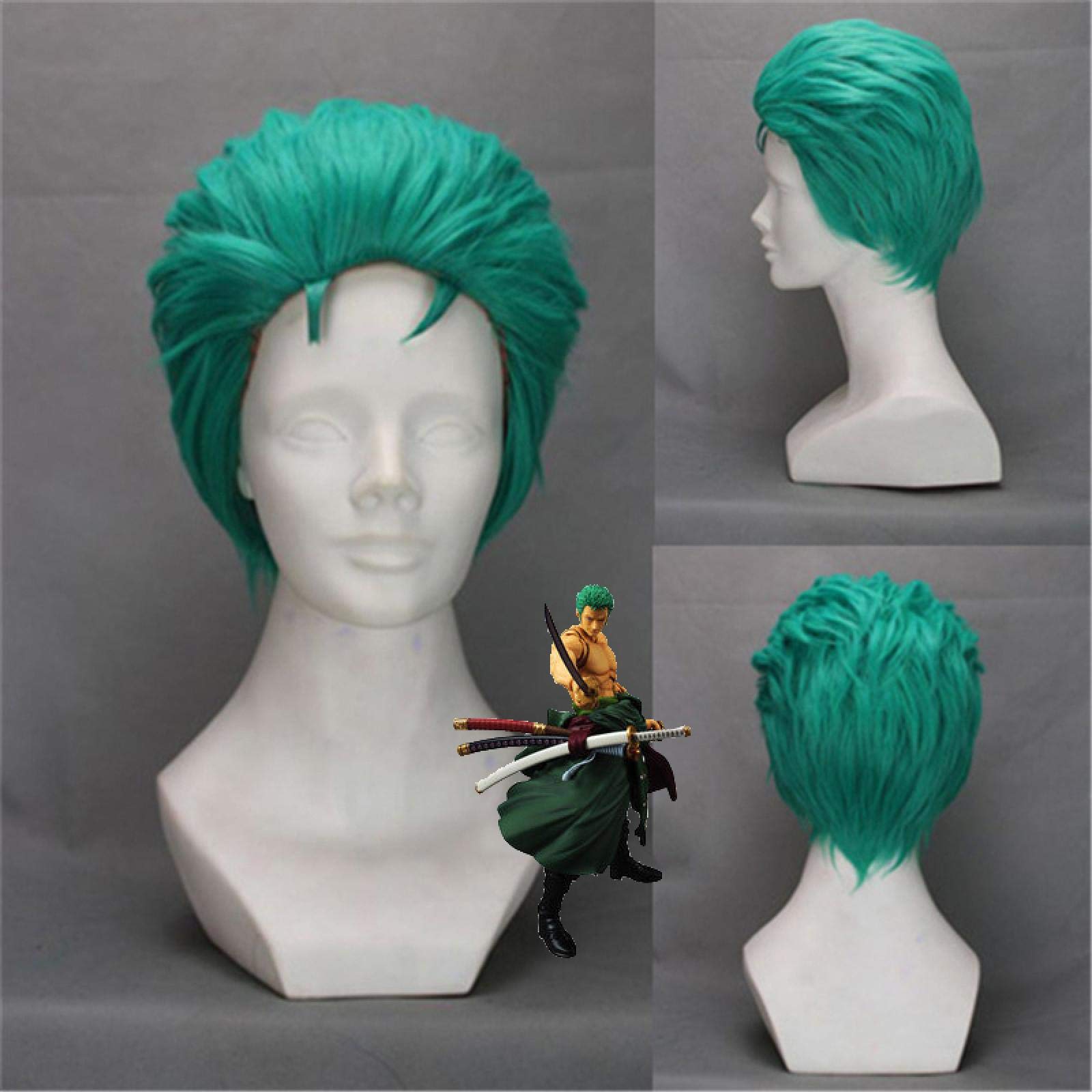Roronoa Zoro Comic Cosplay Wigs Anime ONE PIECE Slicked-back Green Short Layer High Temperature Fiber Hair Wig + Wig Cap