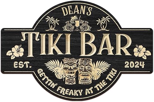 Miniatura 9 de THUYPT Cartel personalizado con reglas Tiki para bar Tiki, decoración de madera Tiki con patrón Tiki Totem, decoración tropical para playa impresa,