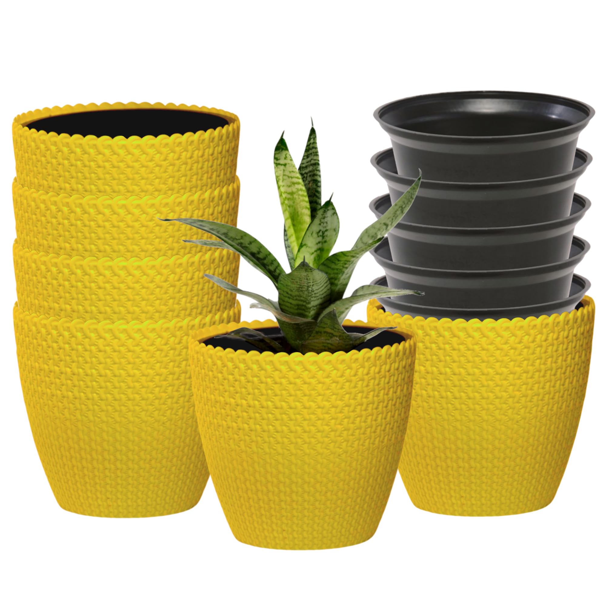 DOAP Decorative Planter Set, 5 Self Watering Pots with Inner Liner Pots, Plastic Flower Pots for Home, Office Indoor/Outdoor Use (Yellow 5 PC) (B0D8WQ3GN6) Amazon Price History, Amazon Price Tracker