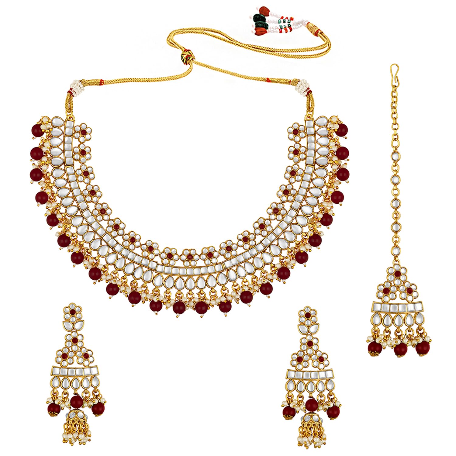 Peora Gold Plated Dulhan Bridal Kundan Maroon Faux Pearl Choker Necklace with Earrings Maang Tikka for Women Girls Indian Traditional Jewellery set (B08KLQSZPZ) Amazon Price History, Amazon Price Tracker