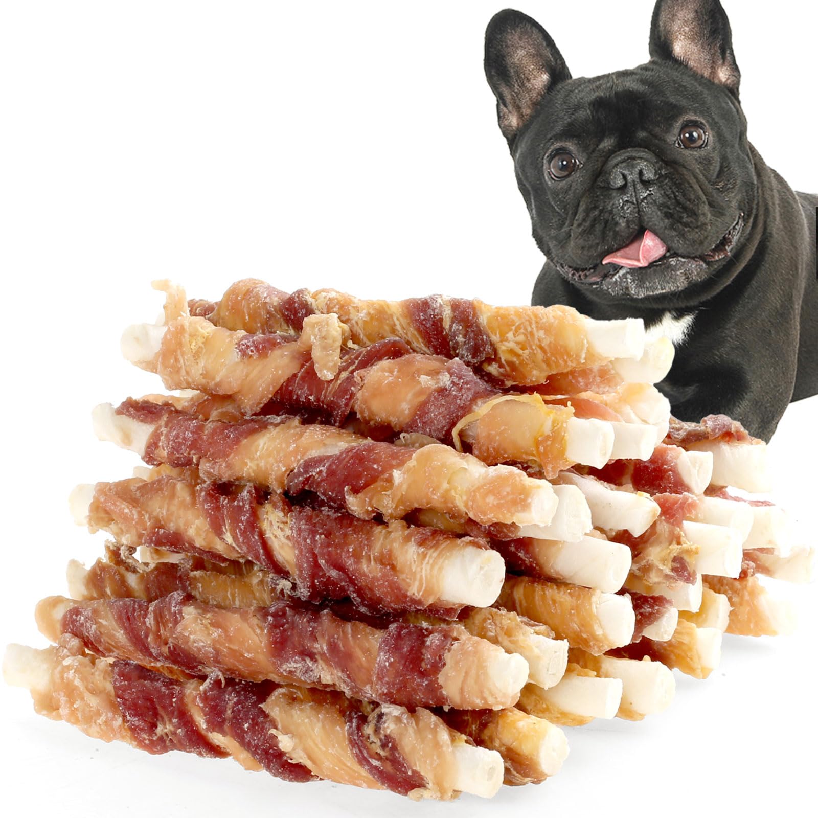 ASMPET Dog Treats, Chicken and Duck Wrapped Rawhide Sticks, Long Lasting Dog Chews, Grain Free High Protein Dental, Teeth Cleaning Training Treats for