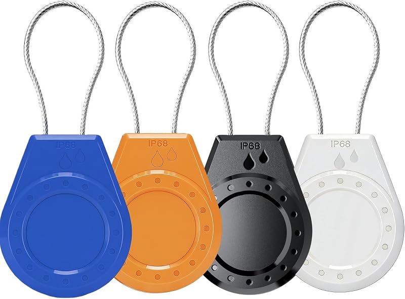 Capa com Chaveiro e Cabo de Aço para Apple AirTag HonShoop Azul, Laranja, Preto e Branco