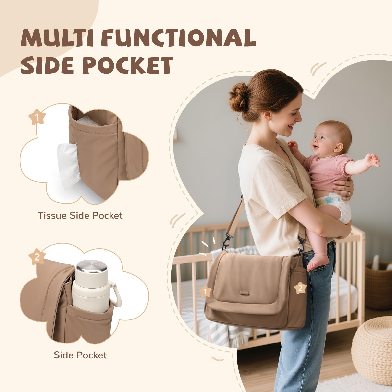 Torba na pieluchy 22 l, duża pojemność pieluchy dla niemowląt torby podróżne crossbody torba szpitalna dla mamy
