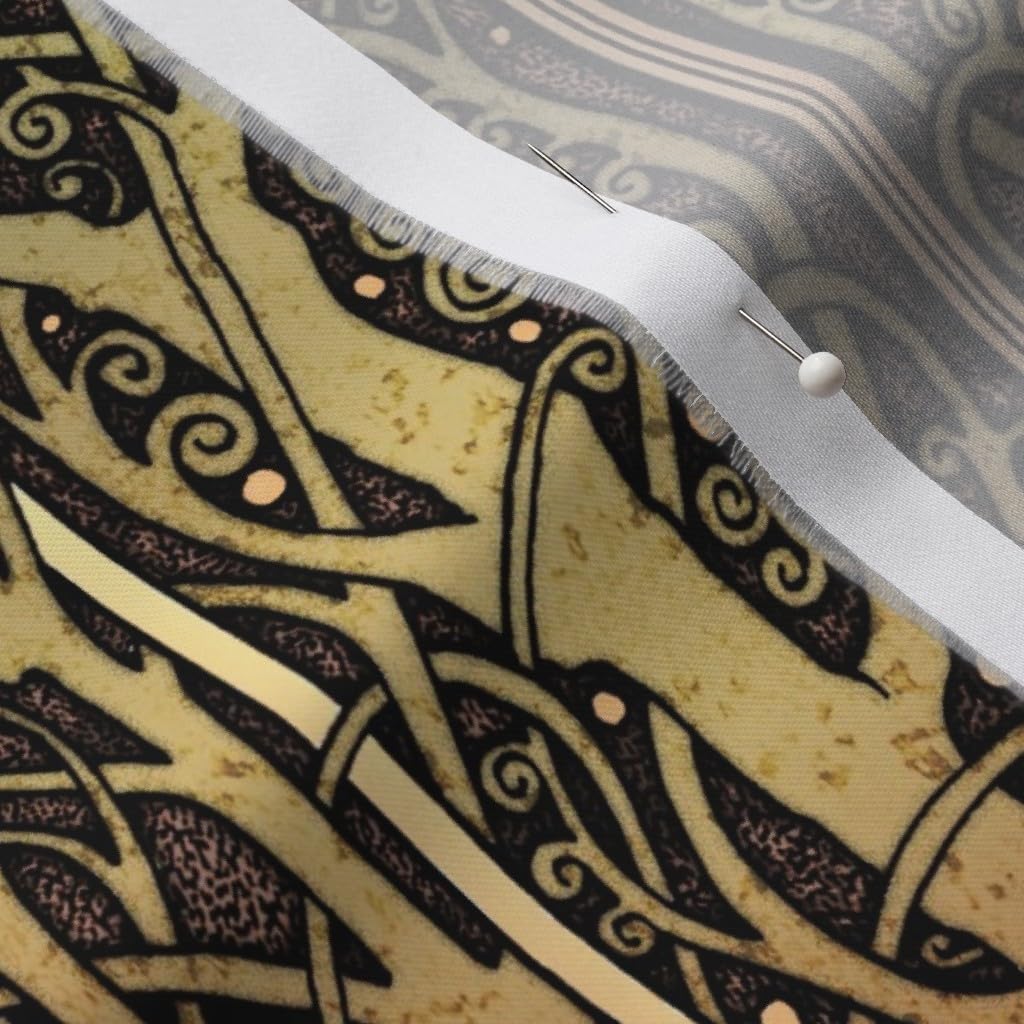 Spoonflower Fabric - Green Blue Brown Tree Border Celtic Tanglewood Woodland Fairy Tale Printed on Organic Cotton Sateen Fabric by The Yard - Sewing Quilting Apparel Home Decor