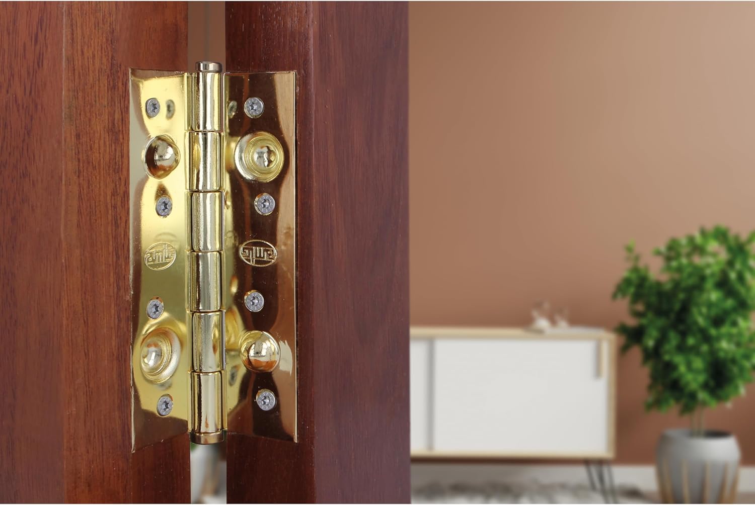 Amig - Security Hinge | 150 x 82 x 3 mm | Square Edges | Flat Finial | Firm Entry Doors | Varnished Brass Steel