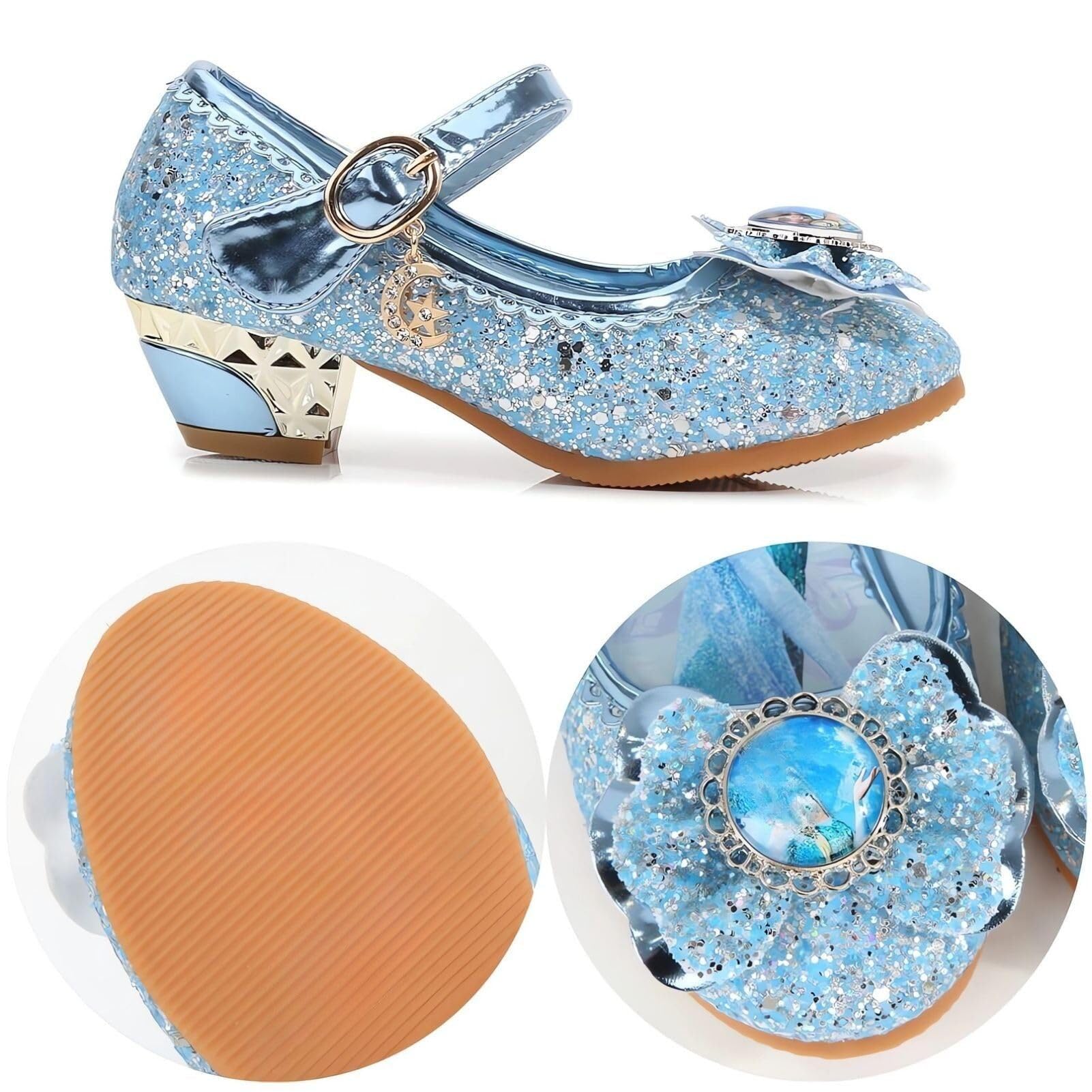 Basket Enfant Fille Princesse Elsa Chaussures Danse Paillettes Costume Princesse Cosplay Noël (D1-Blue, 28)
