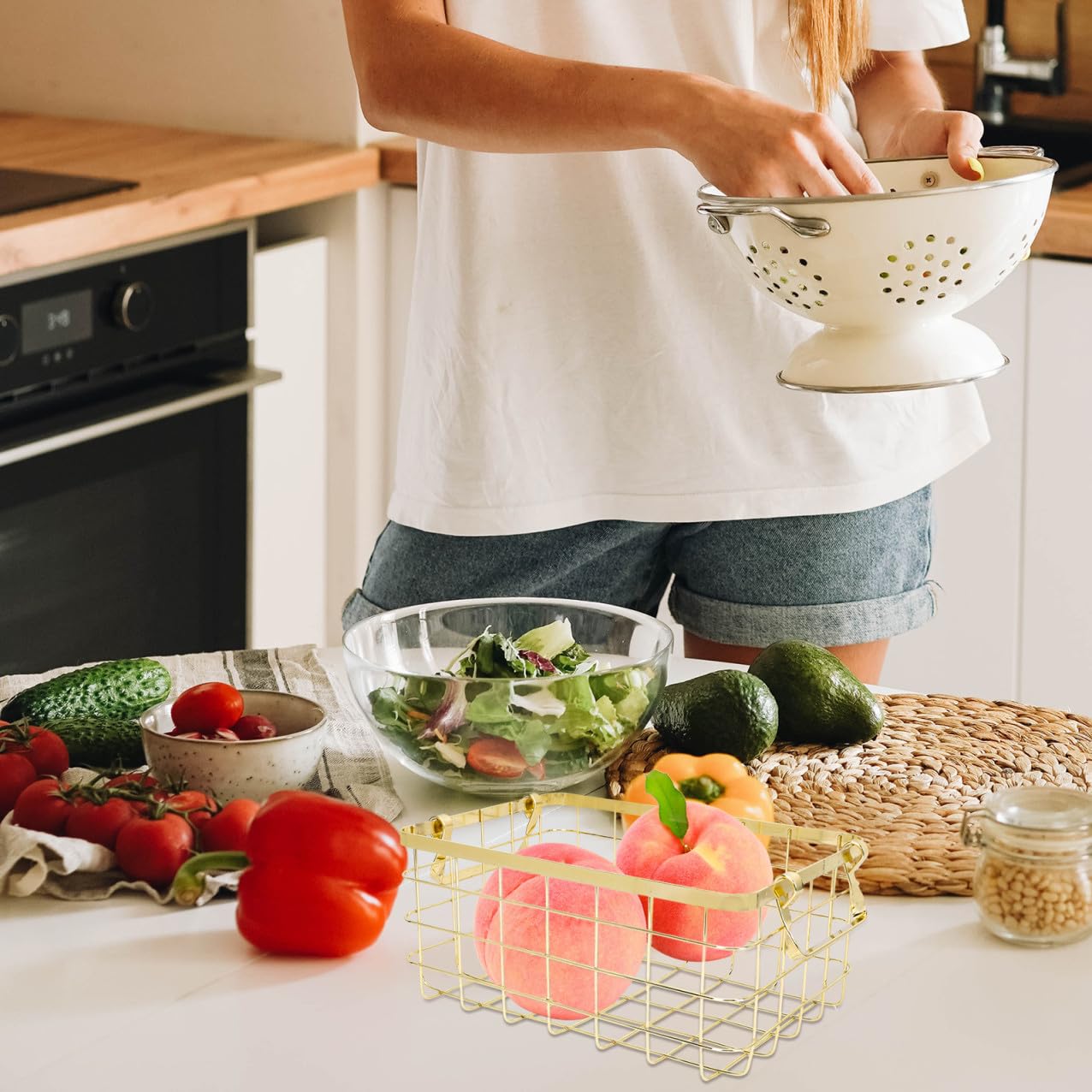 Cabilock Nordischer Leichter Tragbarer Aufbewahrungskorb aus Eisen mit Henkel Kleiner Korb Dekorativer Organizer für Obst und Snacks für Büro und Schreibtisch