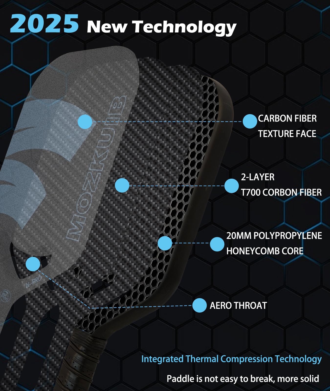 ピックルボール  パドル MOZKUIB 3KCarbon Fiber Amazon | MOZKUIB T700 カーボンファイバーピックルボールパドル