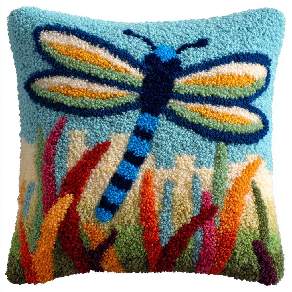 Henypt Latch Hook Cushion Kits Latch Hook Pillow Case Kit, Dragonfly