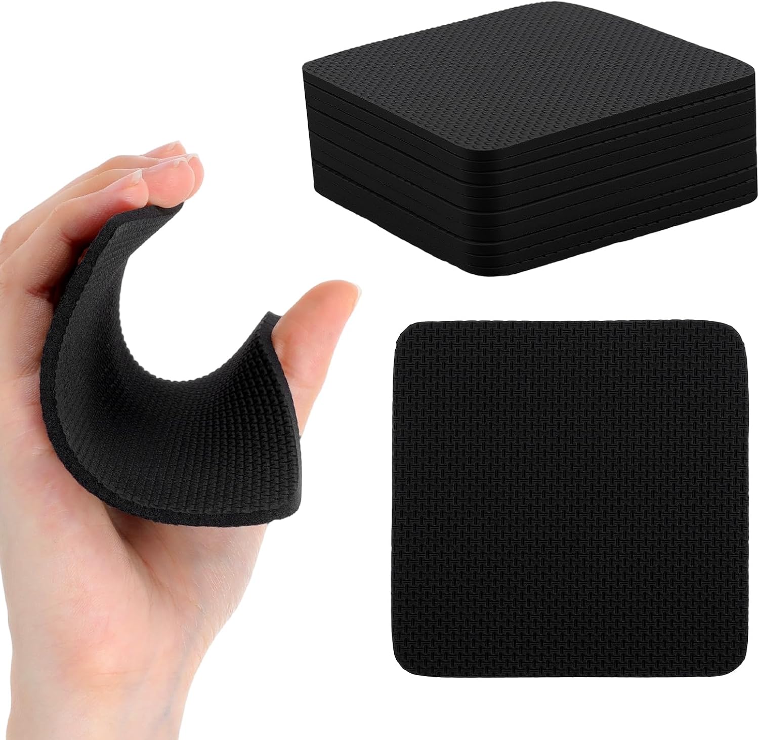 Xinjoduz 8 PCS Gym Grip Pads Rubber Weight Big Back Lifting Grips Workout Hand Pads Anti-Slip Weight Training Hand Grips Hands Protector for Gym Pull up Training Men Women No Sweaty (Black)